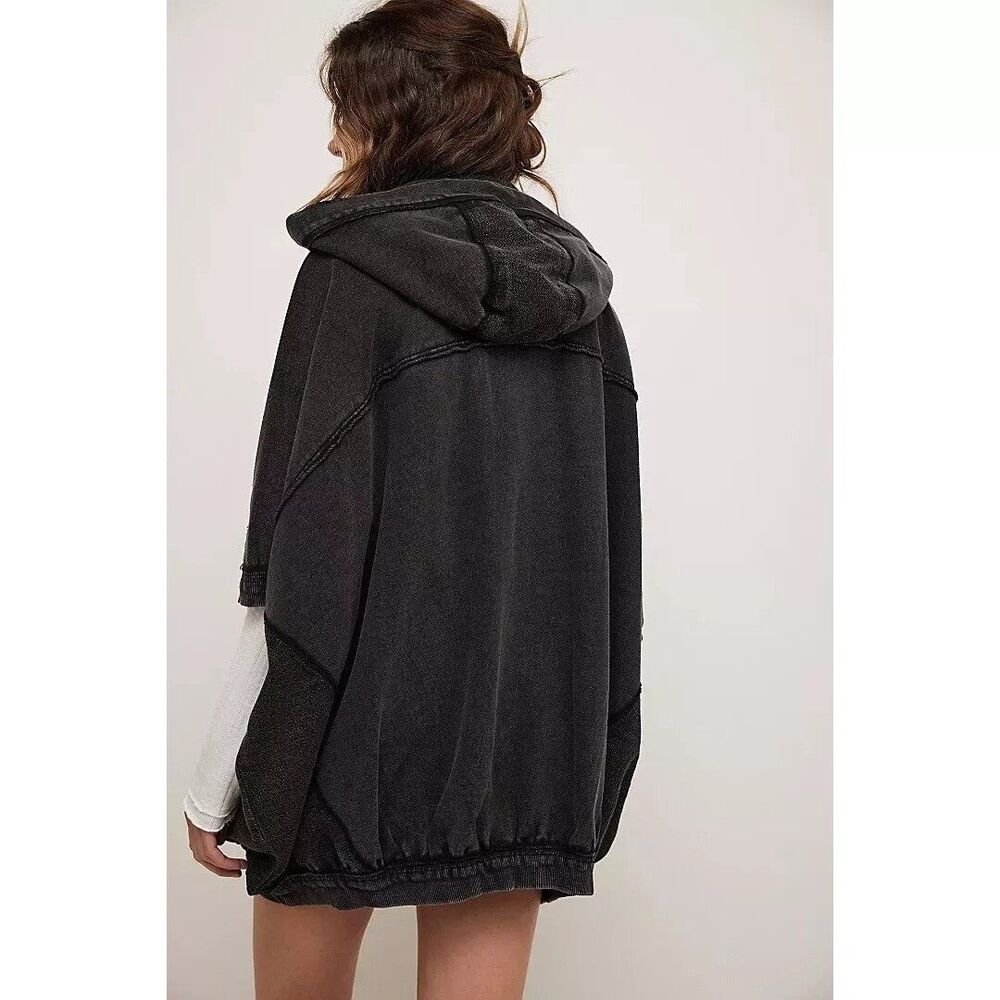 Free People We The Free What's Next Poncho Vest Jacket Hoodie Cotton L 282673 - Picture 4 of 9